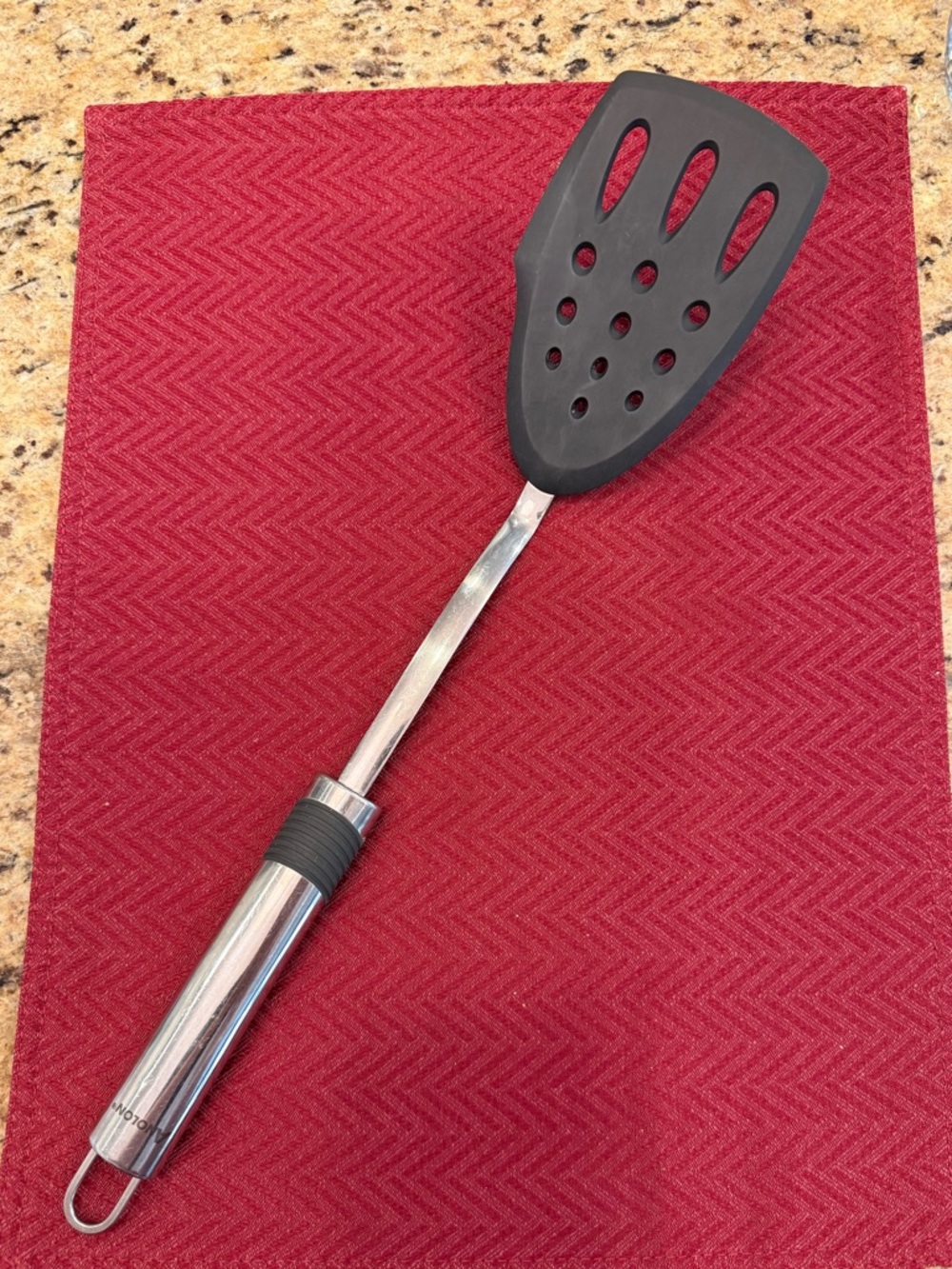 Anolon Black Nylon Slotted Spatula with Stainless Steel Handle Cooking Utensil
